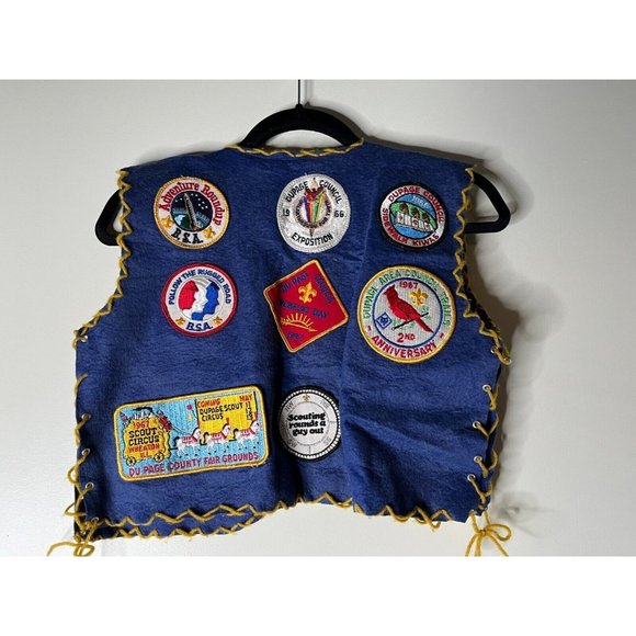 Vintage 1960s Boy Scout Blue wool vest with patches & pins Chicagoland NR! - Picture 1 of 9